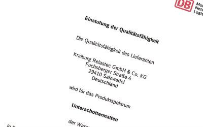 KRAIBURG Relastec qualified as product manufacturer by Deutsche Bahn AG